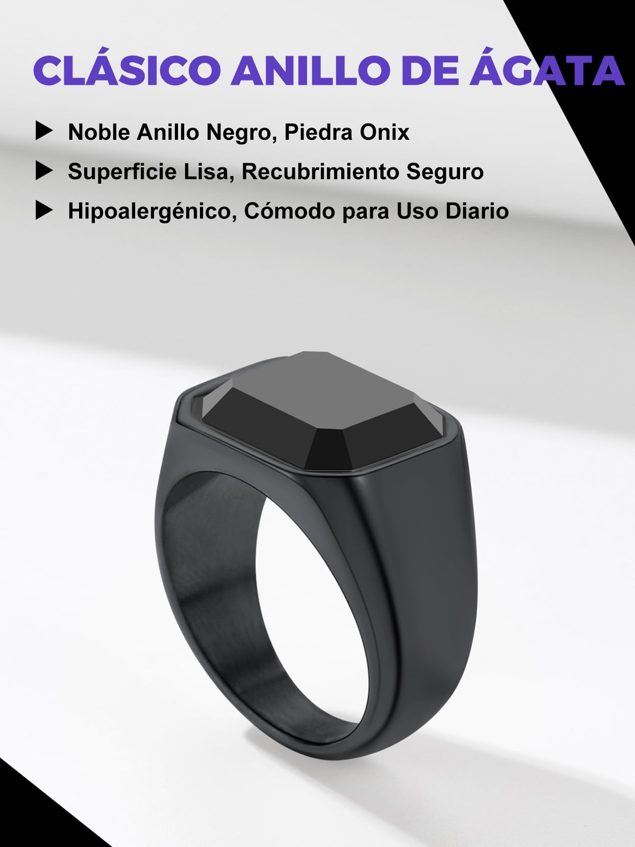 Richsteel Anillos Sello con Onix Negro Grande, Signet Ring, Incluye Caja de Regalo