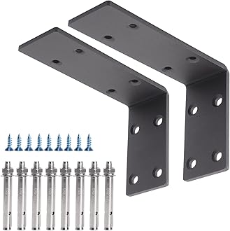 YUMORE Heavy Duty Shelf Brackets, 1/5IN Thicken Countertop Support L Bracket, Matte Black Rustic Industrial Metal Bracket Includes Hardware, 2 Pack (6"x4")