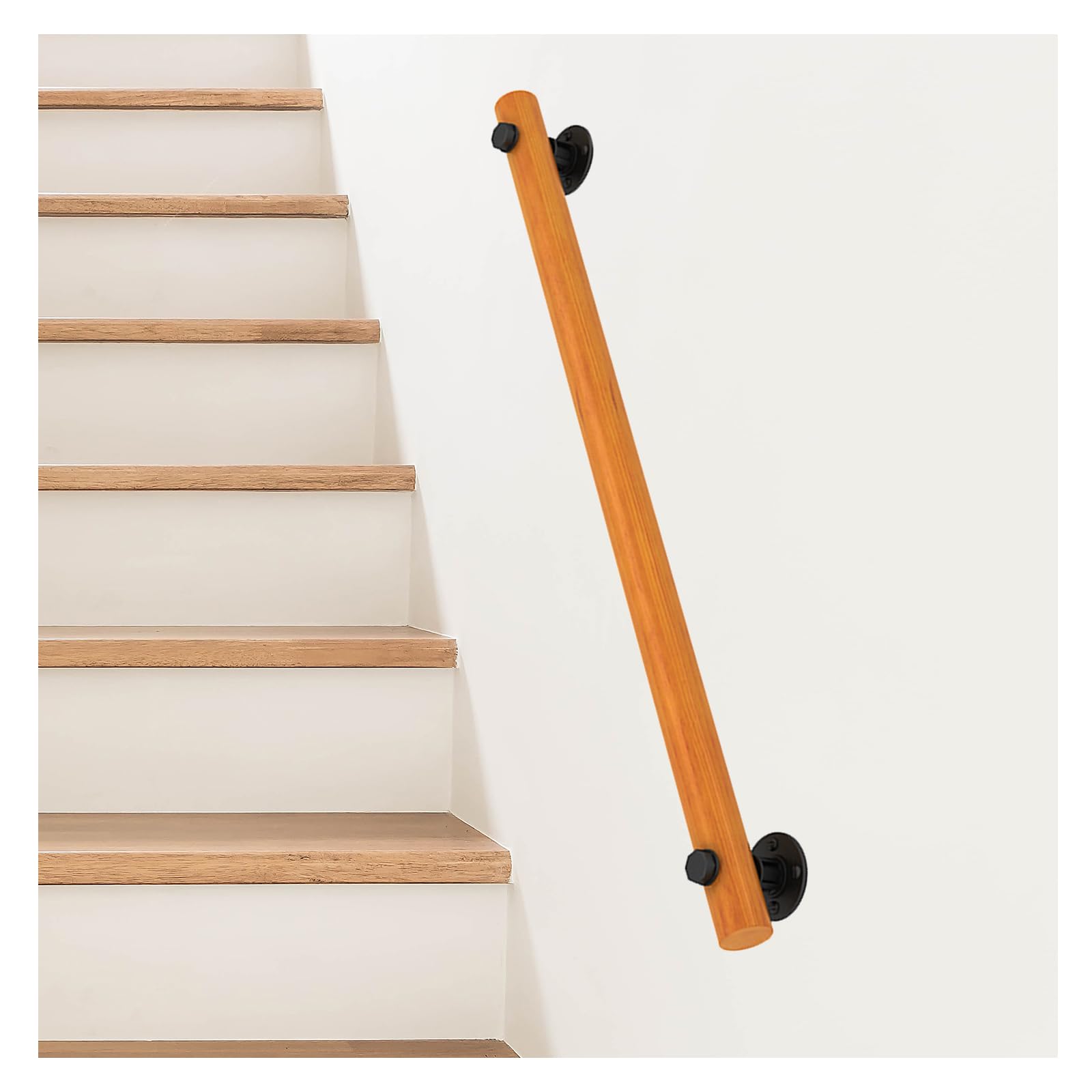 Rampe en bois ronds en pin avec kit complet pour escalier intérieur de maison