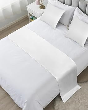 White Bed Runners for Twin Size Bed, Decorative Bed Throws for Foot of Bed, Modern Simple White Backdrop Bed Runner Sofa Throw Bedding Scarf Protector Slipcover for Bedroom/Hotel
