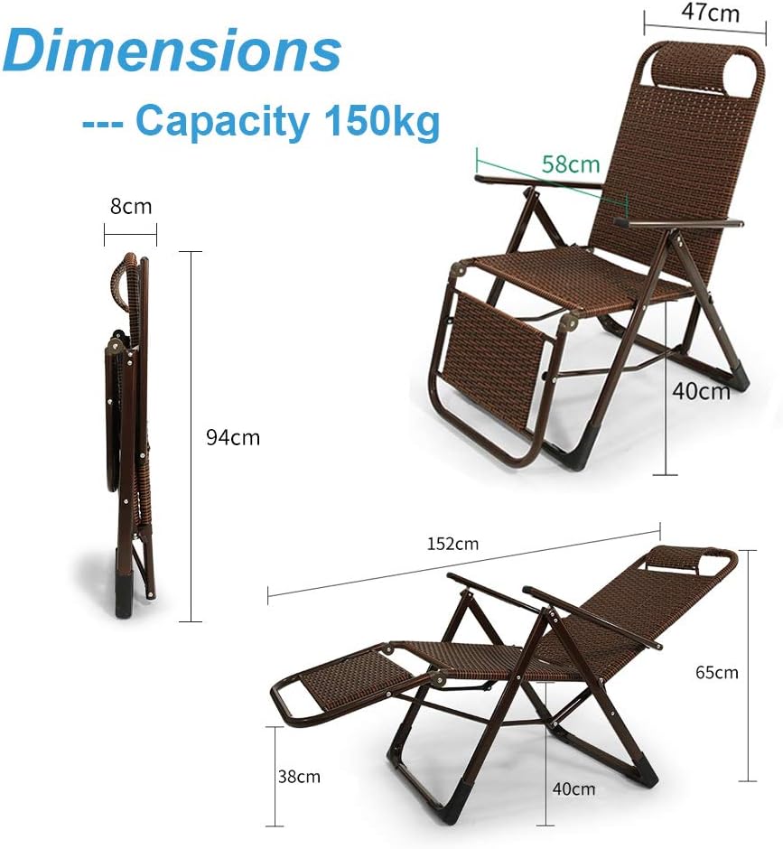 Brown Rattan Reclining Patio Chair | Zero Gravity Locking Recliner Chair Living Room Garden Lawn | Outdoor Lounger Chair Oversize Folding, Max.150kg