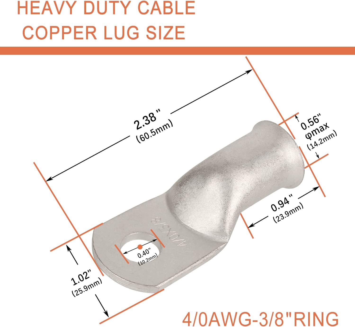 10pcs 4/0 AWG-3/8(M10) Tinned Copper Ring Terminals Battery Lugs, Heavy Duty Wire Lugs, Battery Cable Connectors