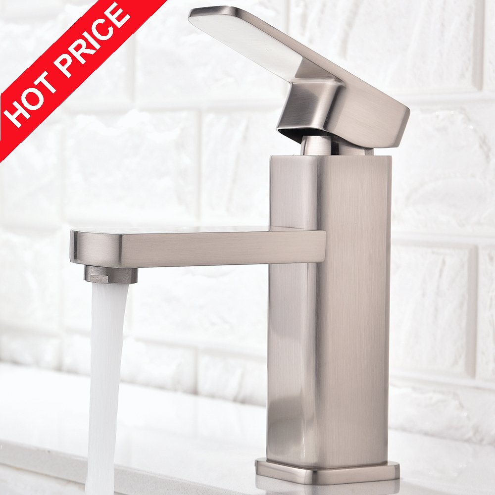 Friho Stainless Steel Single Handle Bathroom Vanity Sink Faucet, Brushed Nickel