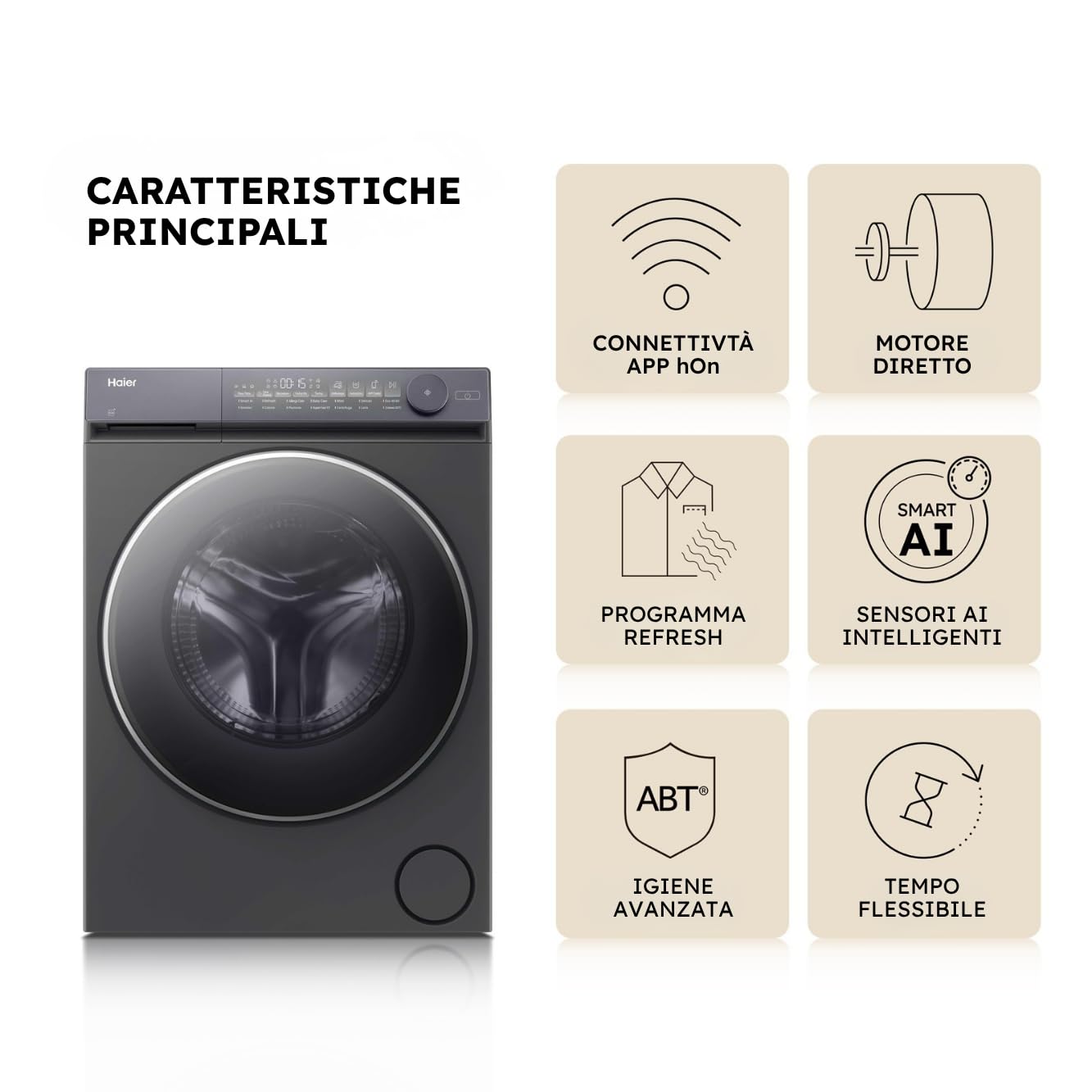 Haier X Serie 7 Lavatrice Slim 8 kg, Libera Installazione, Carica Frontale, Classe A-25%, 1400 Giri, Motore Direct Motion, Wi-Fi, hOn, 60 x 50 x 85 cm, Antracite Starry Silver - HW80-B14367GTUIT