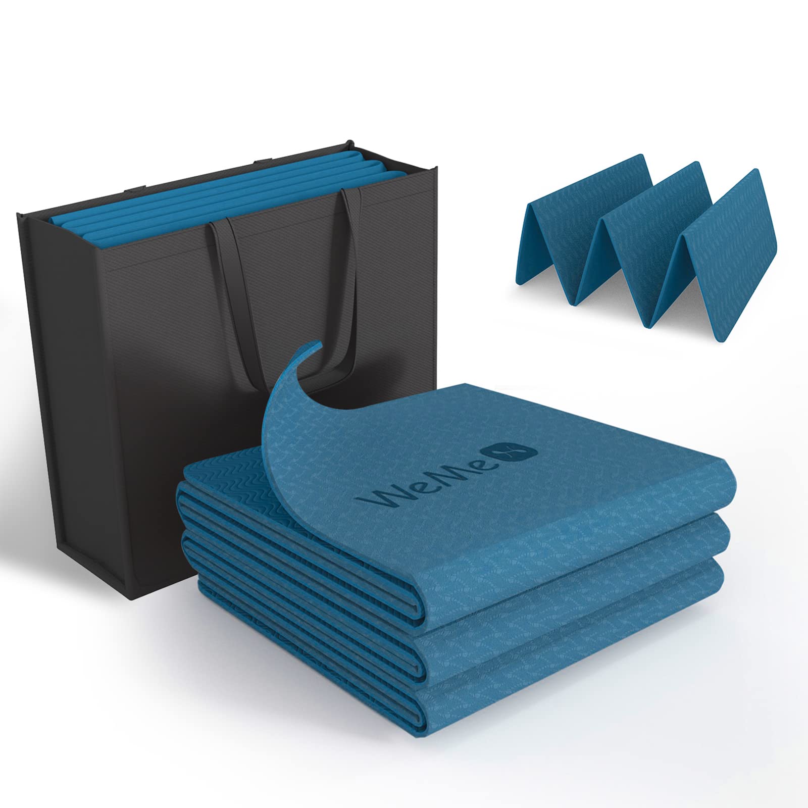 WeMe TPE Exercise Yoga Mat - 72'X24' Folding Mat, 4mm-8mm Thick, Non-Slip, Eco-Friendly for Pilates, Men, Women & Children, Includes Storage Bag