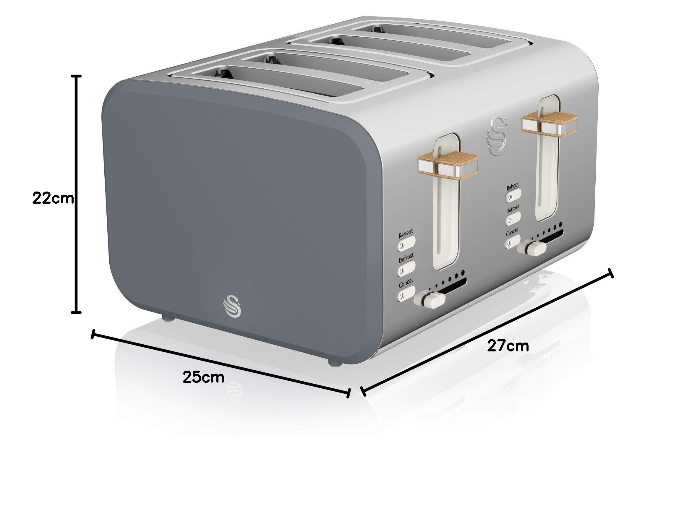 Swan - Nordic, Set colazione, bollitore d’acqua 1,7 l, 2200 W, tostapane con fessura larga 4 fette, microonde 20 l digitale, design moderno, effetto legno, grigio lavagna