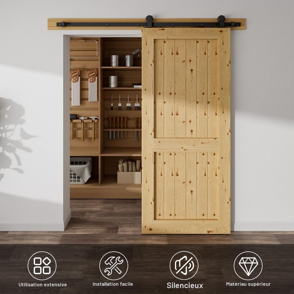 TSMST 200CM/6.6FT Quincaillerie De Porte Coulissante Kit Porte Coulissante Rail pour système de quincaillerie à célibataire porte