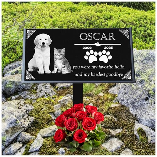 Pet Memorial Stones, Personalized Pet Headstones for Dogs & Cats for Grave Markers Outdoor, Custom Waterproof Granite Sympathy Dog Memory Stones Plaques, Cat Memorial Headstones, Garden Tombstones
