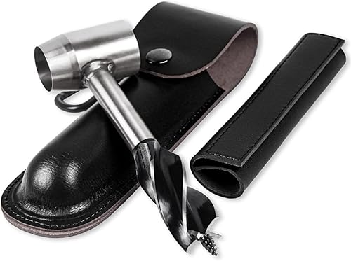Survival Settlers Tool Bushcraft - Llave de taladro manual de ojo escocés para madera, herramienta de supervivencia con bolsa de cuero y gancho para