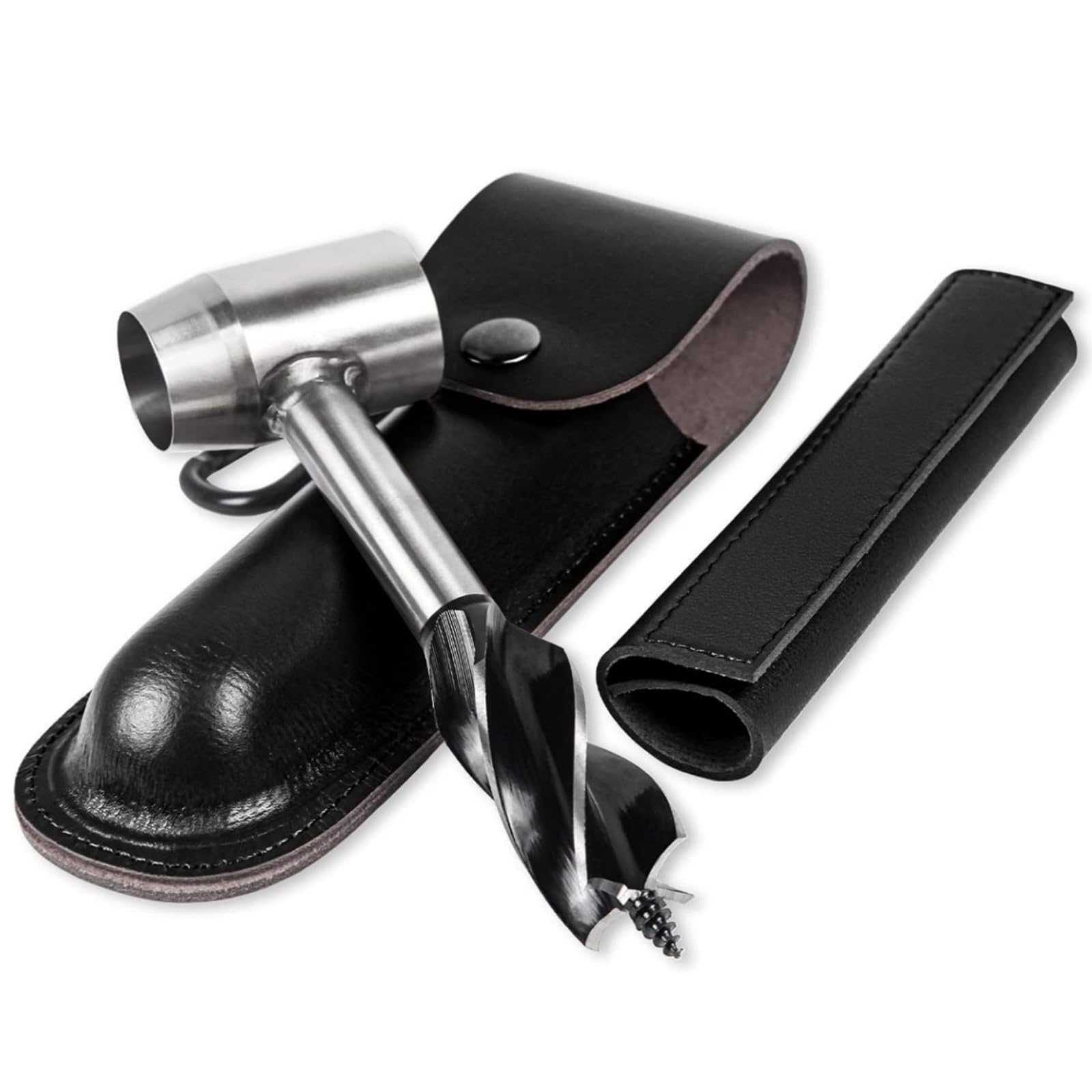 Survival Settlers Tool Bushcraft Hand Auger Wrench Scotch Eye Wood Drill Manual Drill Wrench Bushcraft Survival Tool with Leather Pouch and Hook for