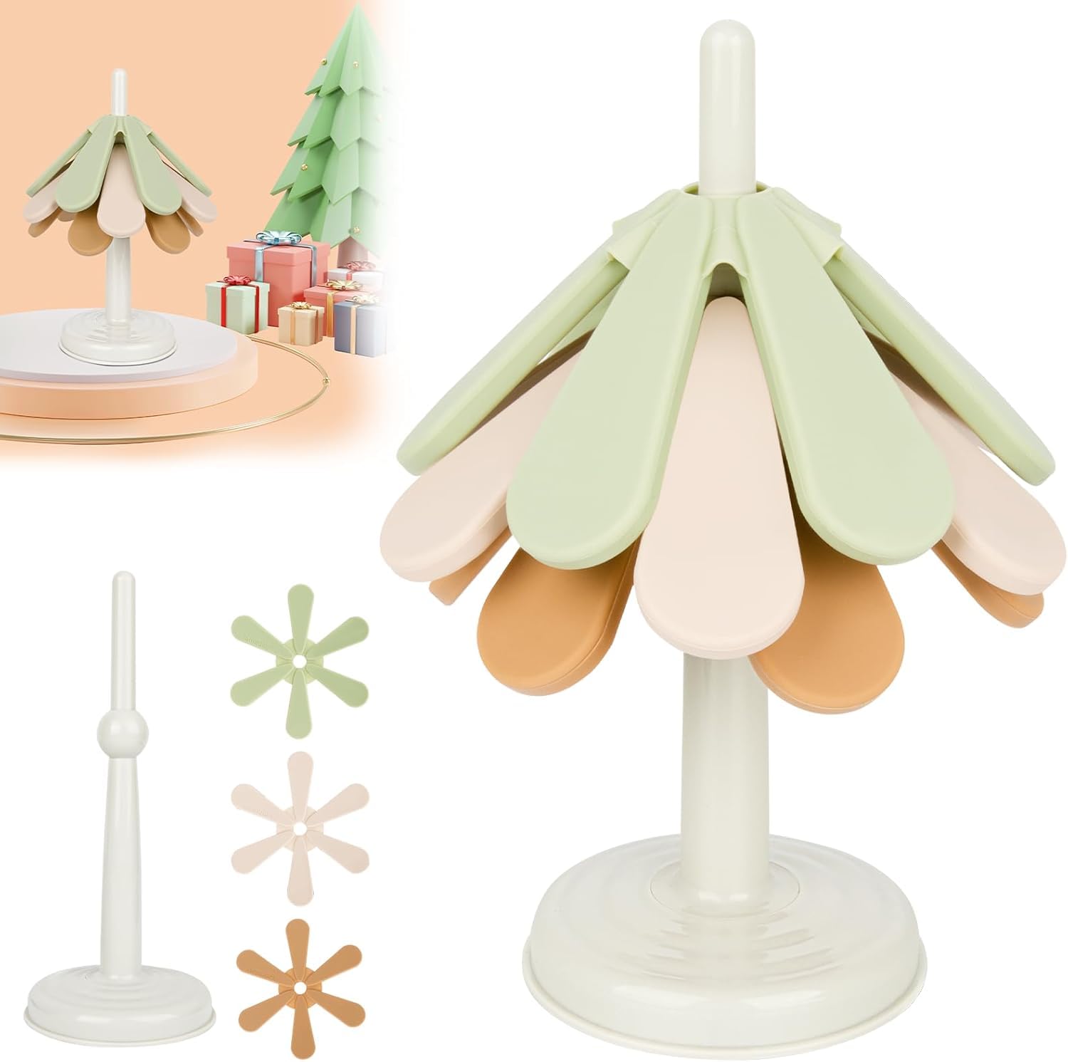 Trivets for Hot Dishes - Foldable Tree Trivet, Silicone Trivet Mats for Hot Dishes/Pot/Bowl/Teapot/Hot Pot Holders,Food Grade Silicone & BPA Free, 3 Trivet + 1 Stand (3 Trivets)