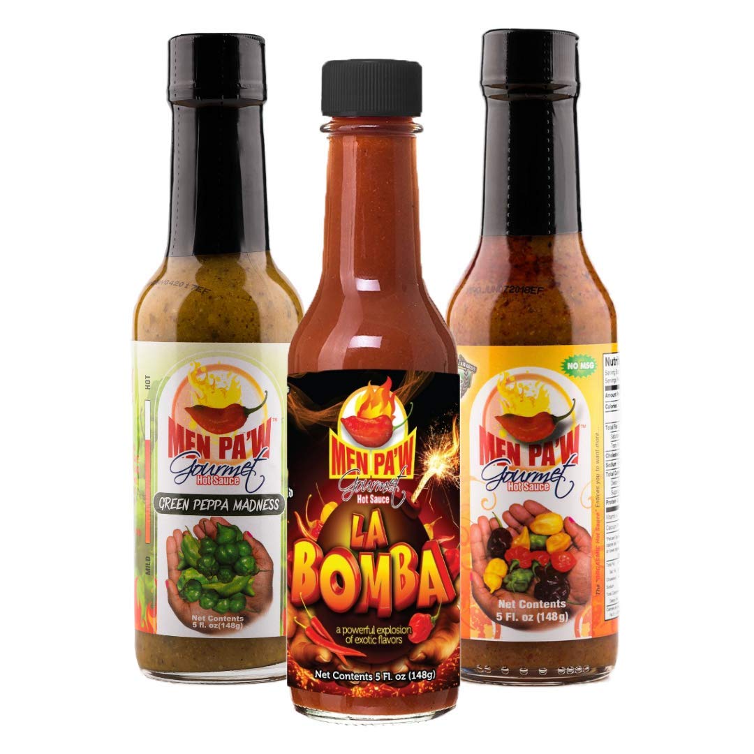 Men Pa'w GourmetMen Pa'w Gourmet Red Sauce, Green Peppa Madness, & La Bomba Hot Sauce, 8 oz. (Pack of 3)