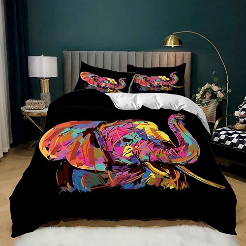 AILONEN Juego de funda de edredón de elefante, juego de ropa de cama de tamaño matrimonial, funda de edredón estampada con patrón de elefante para
