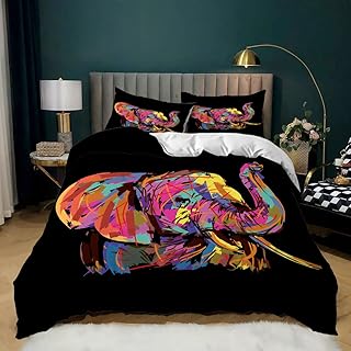 AILONEN Elephant Duvet Cover Set,Elephant Bedding Set King Size,Elephant Pattern Printed Comforter Cover for Kids,1 Quilt Cover 2 Pillowcases 3 Piece