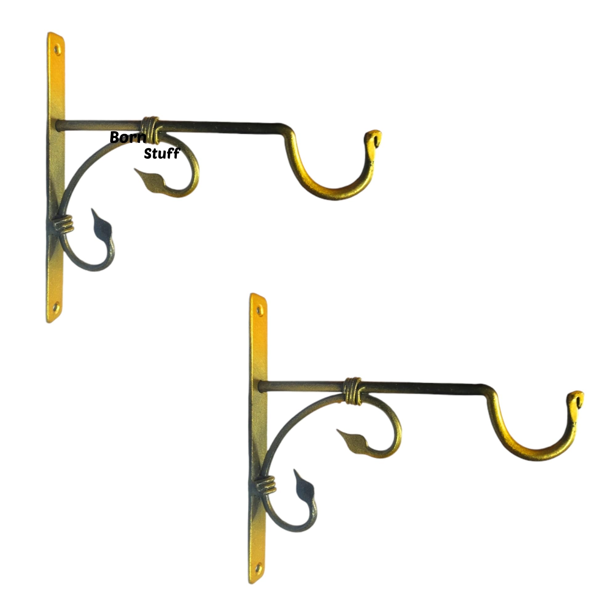 Born Stuff Iron Metal Hooks Hangers Brackets for Wall Hanging Planters,Plants,Flower Pots and Other Hanging Items with with Golden Antique Colour. Shape U Size- 19" by 17" cm (Set of 2)-image-14