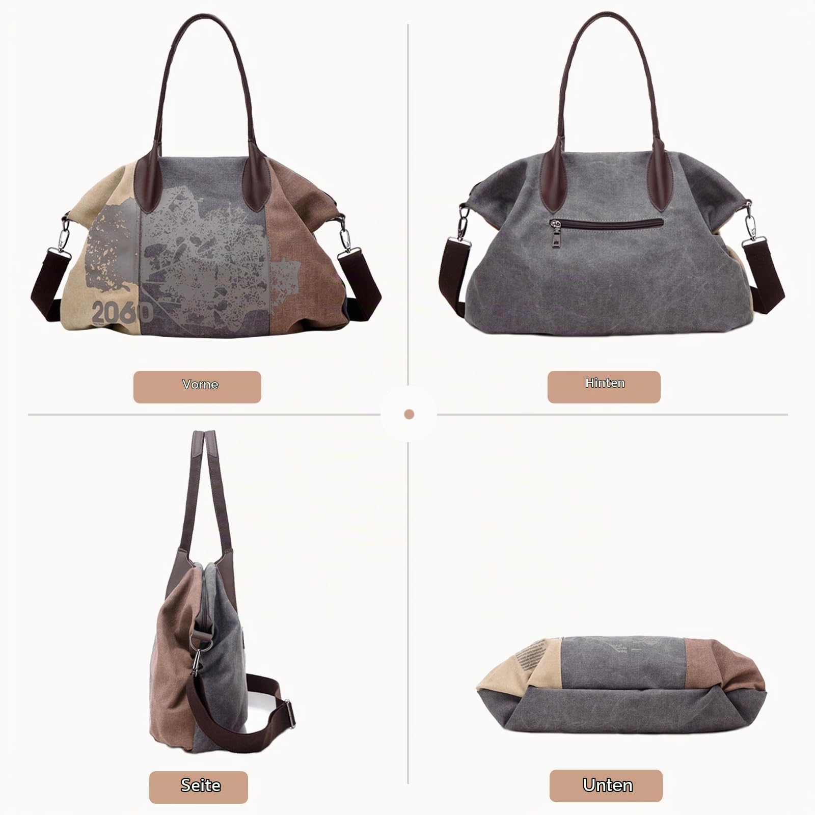 NICOLE & DORIS Canvas Damen Handtasche Henkeltaschen Tragetaschen für Frauen große Schultertasche Damen Hobo Tasche Braun