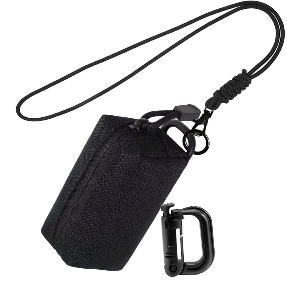 Tactical Key Pouch Belt Mini EDC Holder Utility Compact Backpack Accessories Bag Coin Purse Keychain Earphone Pockets Credit Card Case with Lanyard and Carabiner (Black)-picture-12
