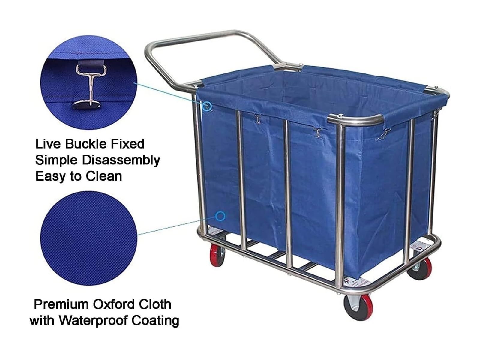 Wasserdichter Wäschesack, 400 l, abnehmbarer Oxford-Stoffbezug für Rollkörbe, stilvoll blau/braun (83 x 53 x 63 cm), ideal für Zuhause und auf Reisen