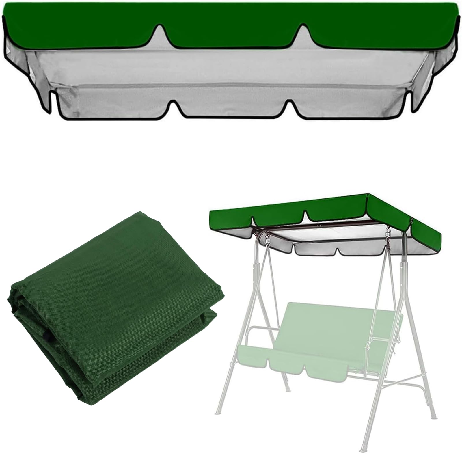 2 & 3 Seater Garden Swing Seat Canopy Cover,Waterproof Outdoor Swing Cover Replacement Universal Sun Shade Cover For Patio,Heavy Duty Hammock Top Cover (Size:56x47x7inch/142x120x18cm,Color:Dark Green)