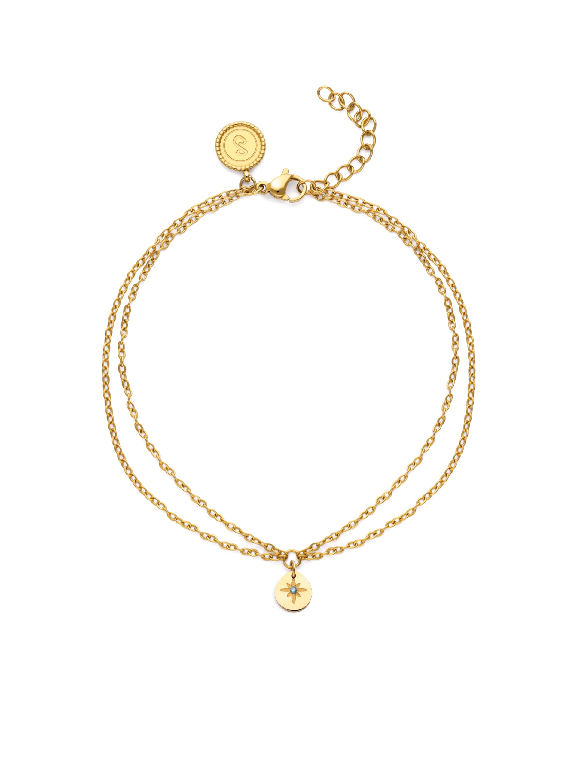 SINGULARU - Tobillera Boho Polar Star. Acero con Baño en Oro de 18 Kt y Circonita. Joyas Para Mujer.