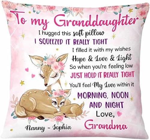 IZI POD Granddaughter Deer Hug This Pillow, regalo personalizado para nieta, almohada para nieta, regalo para abuela, regalo para mamá, hija nieto