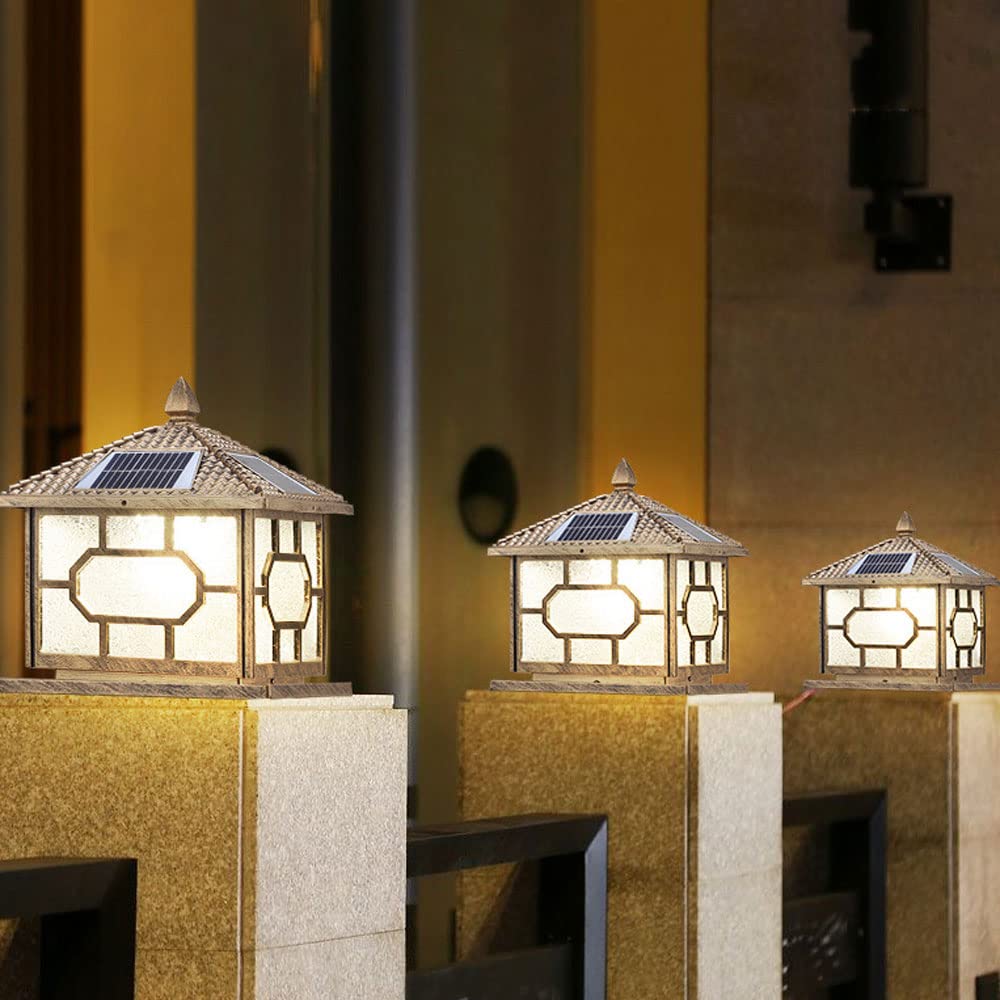 Wodoodporna zewnętrzna lampa solarna IP55, retro, kolumna podwórka, LED, 2 kolory, możliwość ściemniania, dekoracja ścienna, lampion na drzwi do ogrodu willi