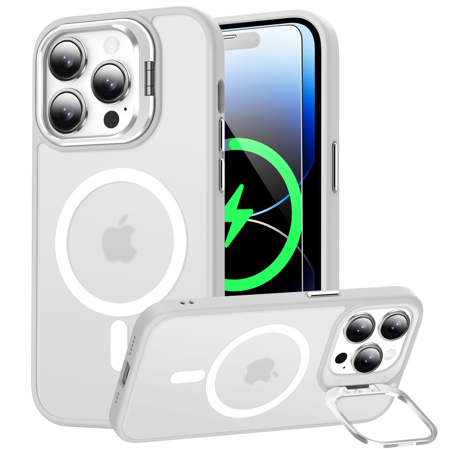 GOODON Magnetic for iPhone 12 Case, for iPhone 12 Pro Case with Screen Protector, Built-in Metal Camera Kickstand,[Compatible with Magsafe] Matte Protective Phone Cover 6.1" for Men Women Girls -Clear