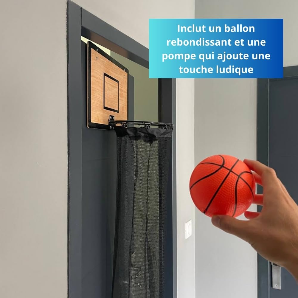 Générique TheDunk - Cesto da basket in legno, per biancheria sporca, da parete e da porta, con borsa rimovibile, pallone e pompa d'aria, giochi da basket, per raccolta di biancheria sporca, regalo per