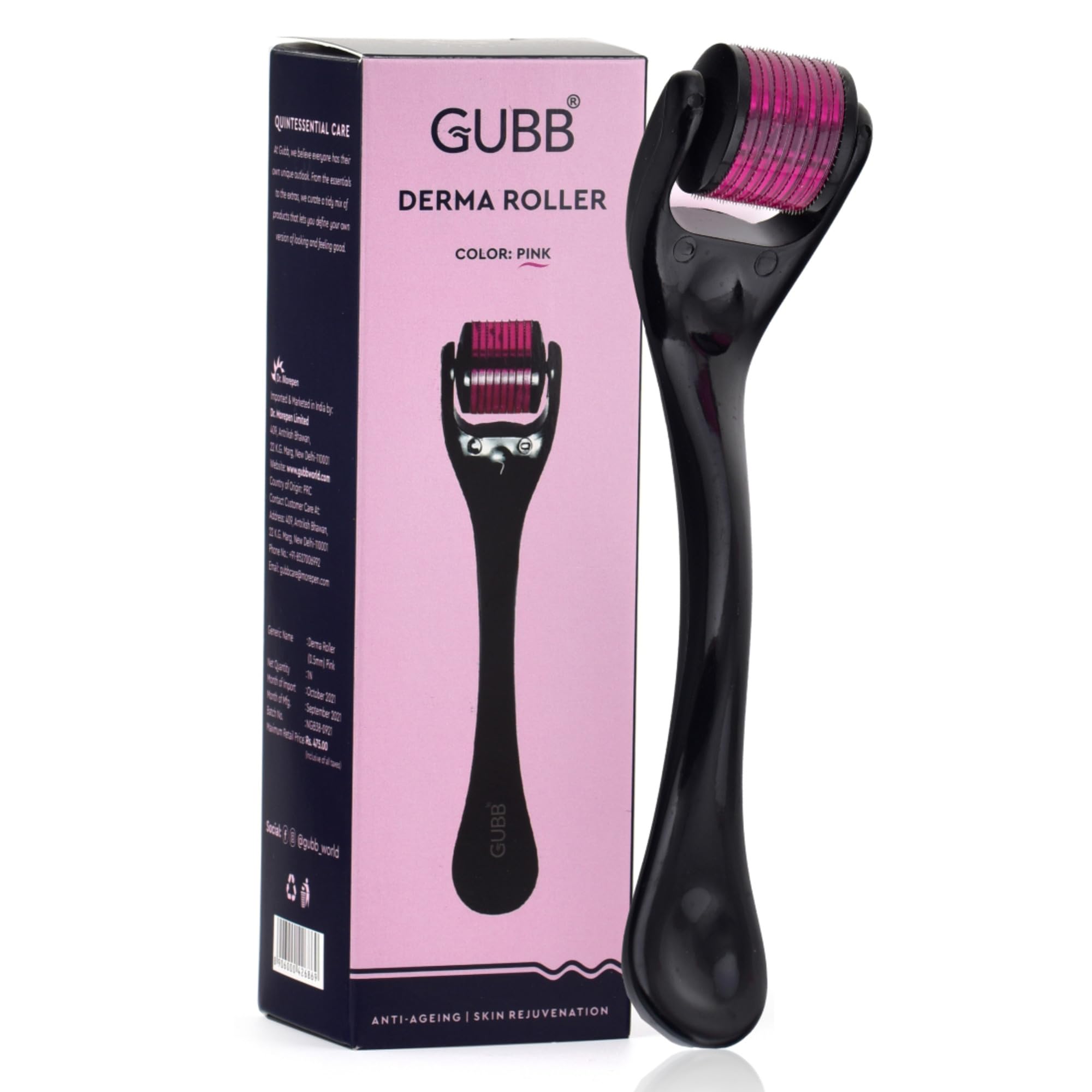 GUBB Derma Roller 0.5mm for Face - Microneedling Tool for Acne Scars,Wrinkles,Beard Growth Stimulator,Skin Rejuvenation,Stretch Marks,Glowing Skin and Hair Regrowth - Pink - Image 2 thumbnail