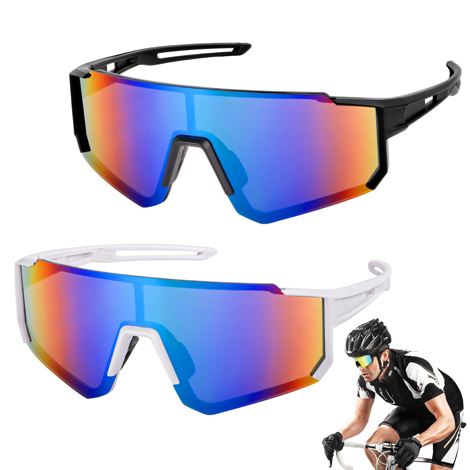 WuGU Gafas de sol deportivas, 2 unidades, polarizadas, gafas de ciclismo para hombre, UV400, gafas deportivas para mujer, gafas rápidas para deportes al aire libre, ciclismo, conducción, actividades
