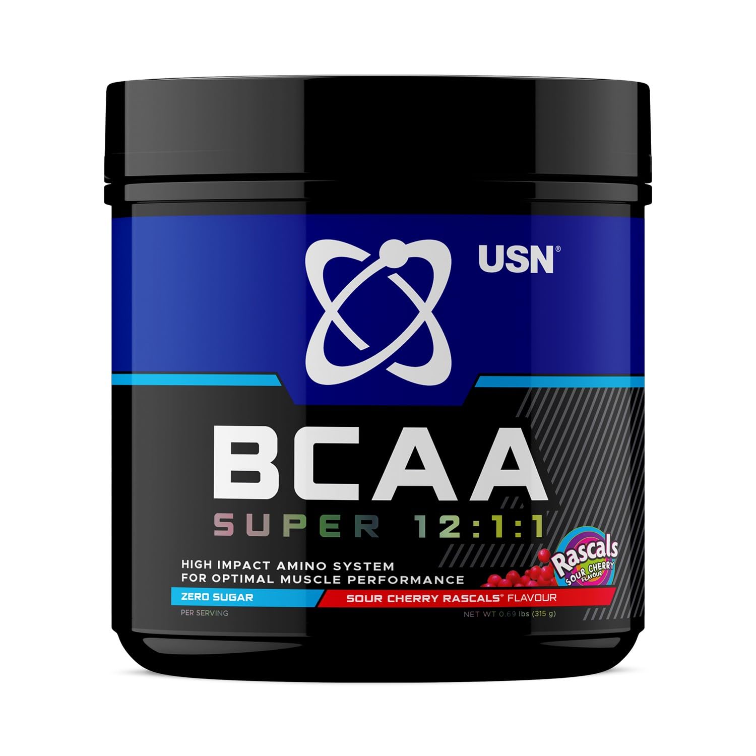 USN BCAA 12:1:1 Hardcore 315g Sour Cherry Rascal- Zero-Sugar, Zero-Sodium, Stimulant-Free