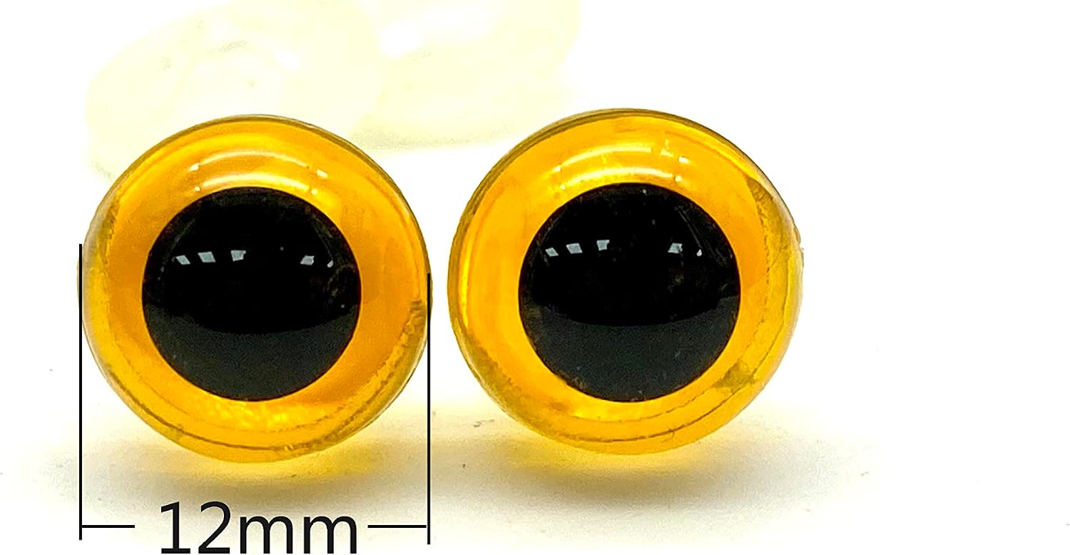 3dancraftit Plastic Safety Eyes with washers 1/2" / 12mm 16 pcs Clear Yellow EA76