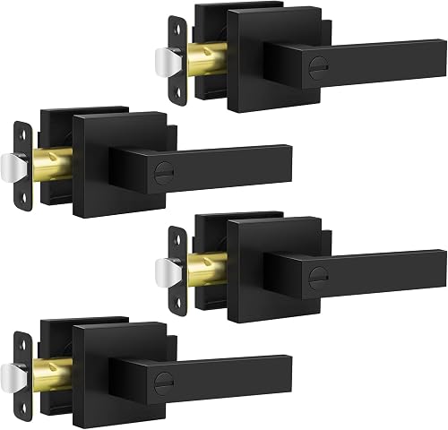 Camtek 4 Pack Matte Black Door Knobs Interior Door Handles for Bedroom