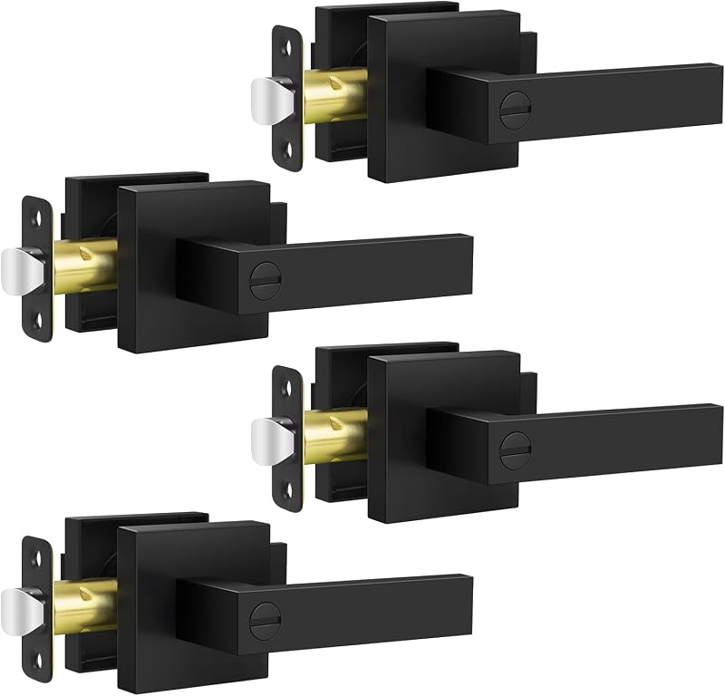 Matte Black Door Handles Interior, Door Knobs for Bedrooms, Heavy Duty Privacy Door Levers, Waterproof Zinc Alloy Bathroom Door Handle for Left & Right Handled Doors (4 Pack)