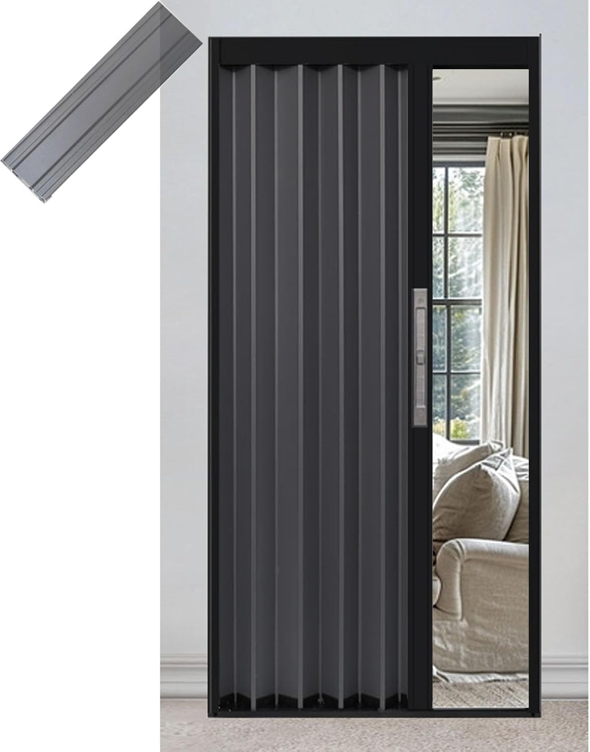 Premium Accordion Doors - Single/Double Pleated Folding Doors for Interior/Closet/Pantry, Height 203 cm, Invisible Sliding Room Divider, Easy No-Drill Installation (Black, 30"