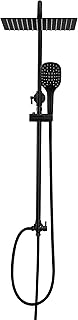 Görbach Sistema de Ducha Negra sin Grifo Columna Ducha Negra Hidromasaje Conjunto Ducha Altura Adjustable Set de Ducha Baño Juego Ducha Cascada Efecto Lluvia Rociador Ducha 25x25cm