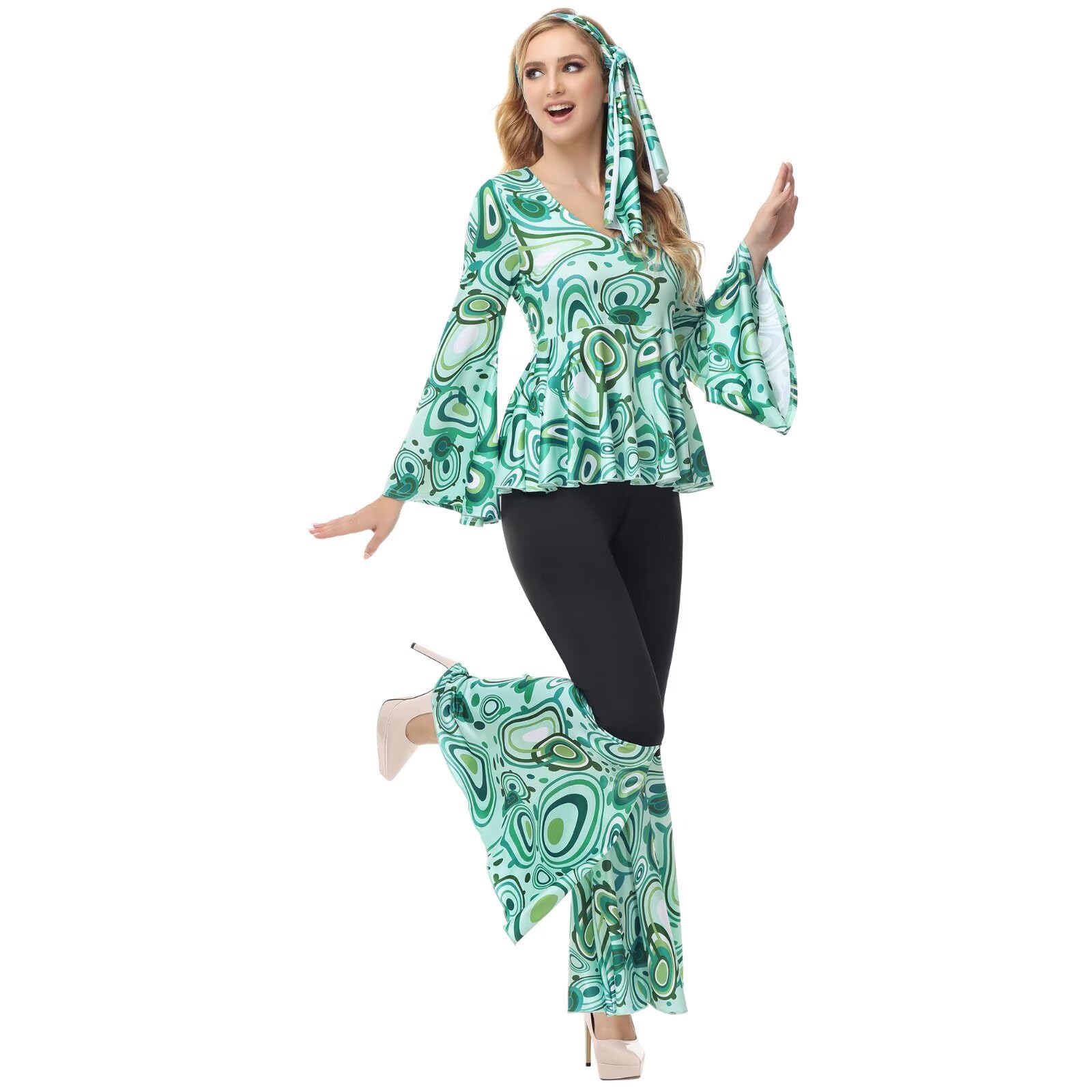 Disco Fancy Dress Outfit Set Hippy 60s 70s 80s 90s Costume Plus Size Disco Halloween Costumes for Women Clothes