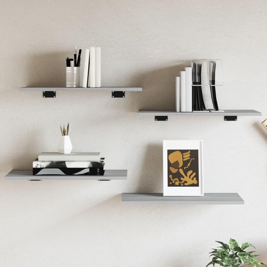 Wandregale 4 Stk Grau Sonoma Holzwerkstoff 60x30x1,5 cm Regal mit 25 kg Tragkraft für Wohnzimmer Büro Küche Stauraum Ablage und Ordnung vielseitiges Regalsystem
