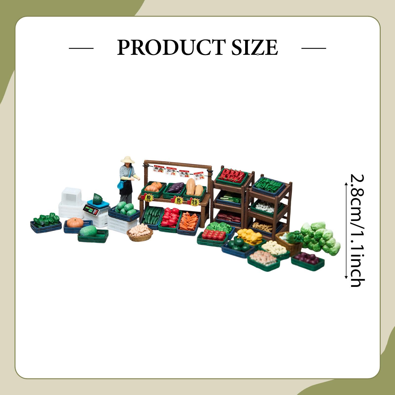 Miniatur Gemüse Stand Zubehör Miniatur Figuren Resin Modellset mit Feinen Details für Modellbau Sammlervitrine Hobbyraum 2.8cm