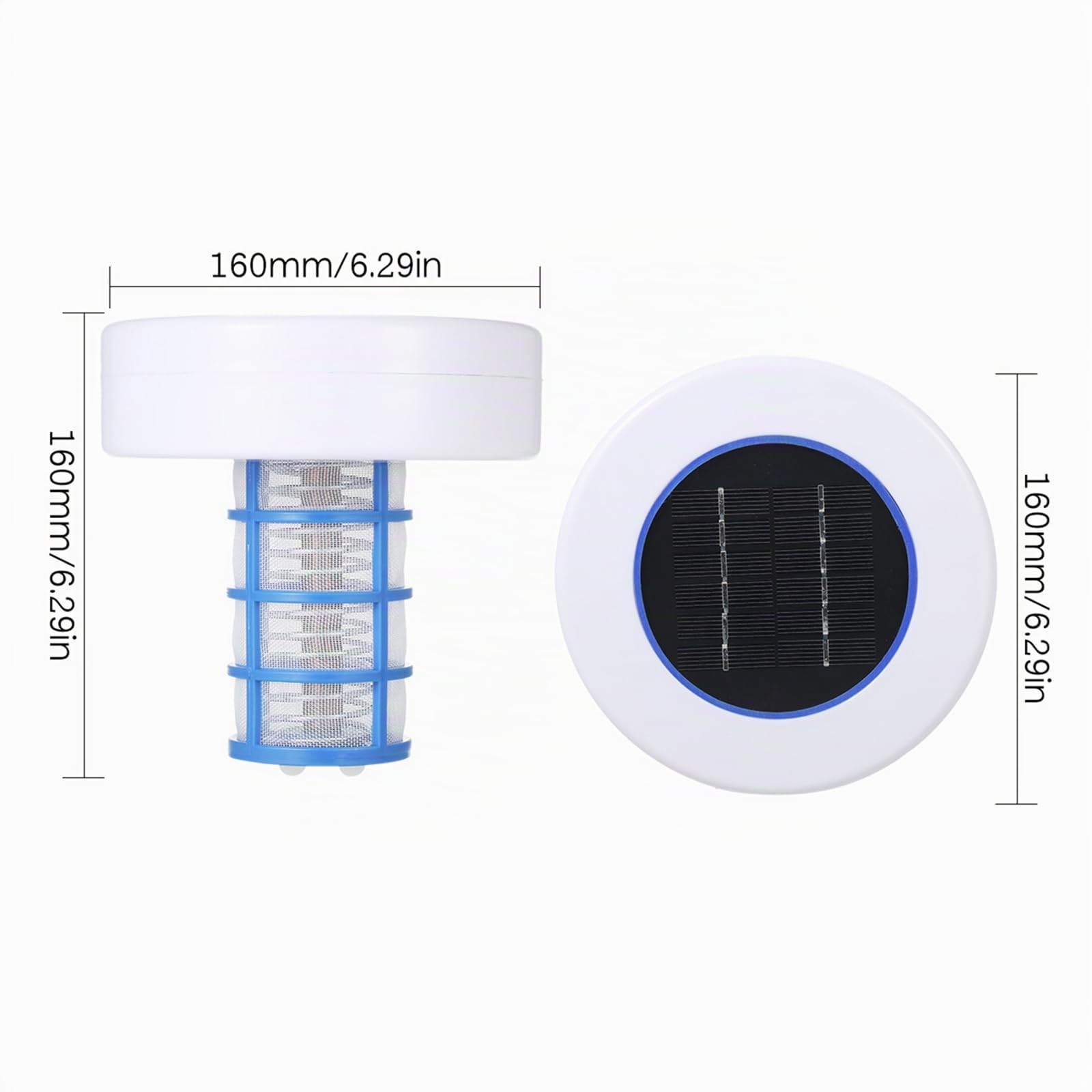 Ioniseur Solaire pour Piscine, Ioniseur Solaire Flottant Automatique pour Piscine avec Pinceau, pour Piscines Hors Sol et Creusées