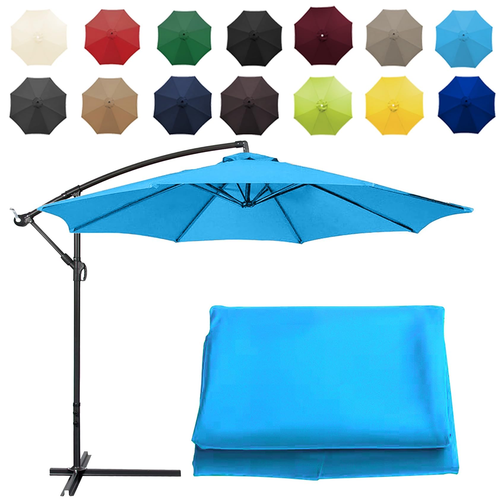 Cmjymx Unisex Lake Blue Replacement Parasol Canopy Sun Umbrella Replacement Cloth For 200Cm-6 Arms 2.7M-6 Arms 2.7M-8 Arms 300Cm-6 Arms 300Cm-8 Arms(Color:,Size:8 Ribs-3M(9.8Ft))