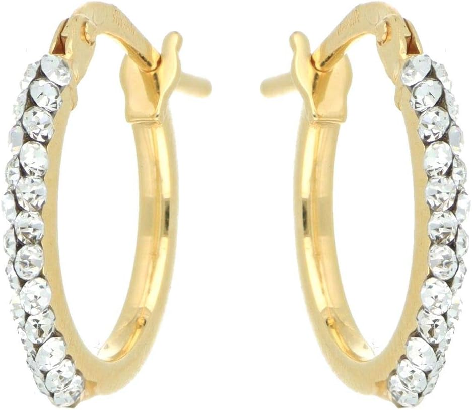 Round Earrings with White Crystals in Gold 18k and 925 Sterling Silver (Yellow, 10mm)