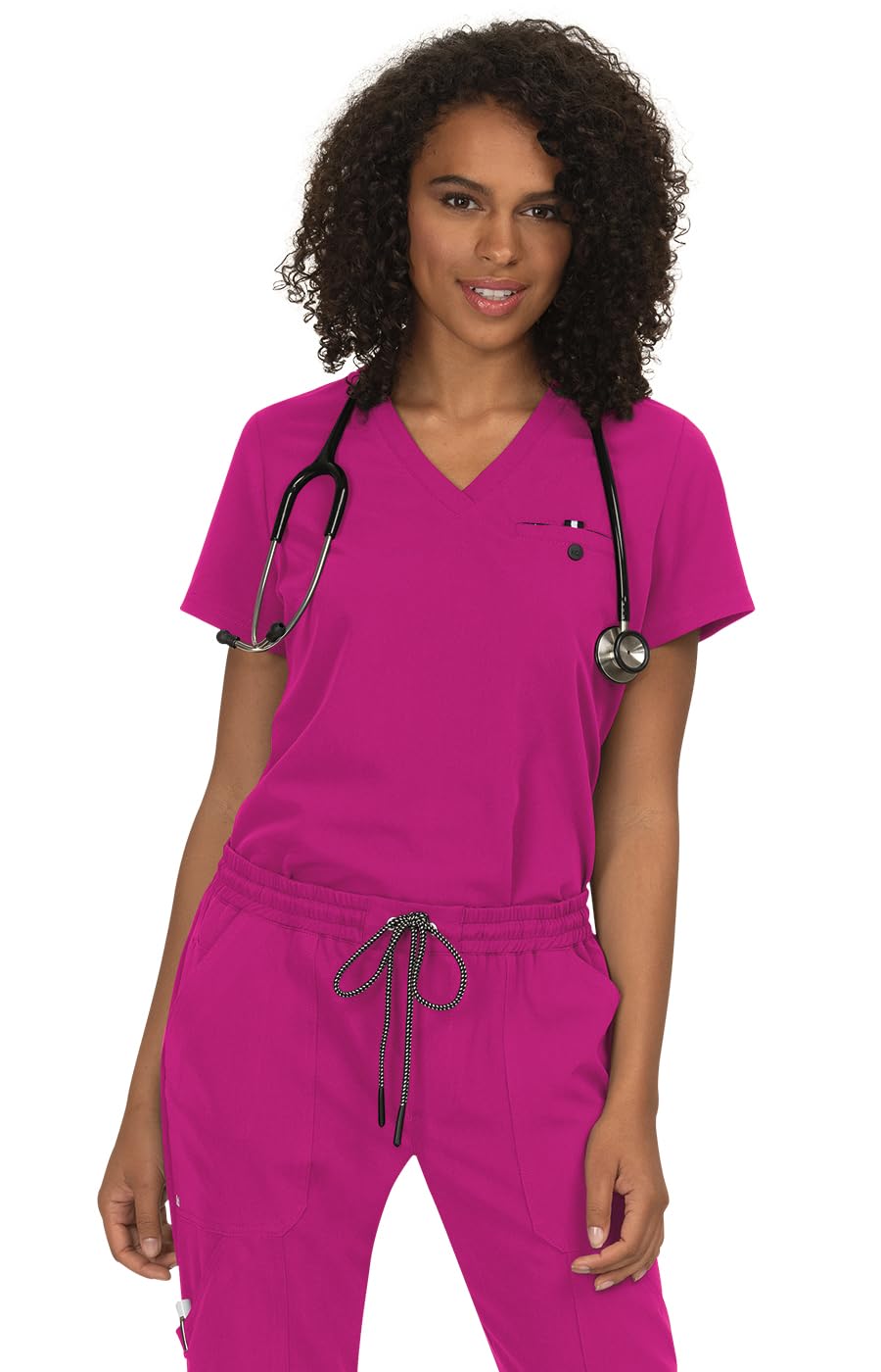 KOI Next Gen Ready to Work Women's 1-Pocket Tuck-in Scrub Top, Azalea Pink, L
