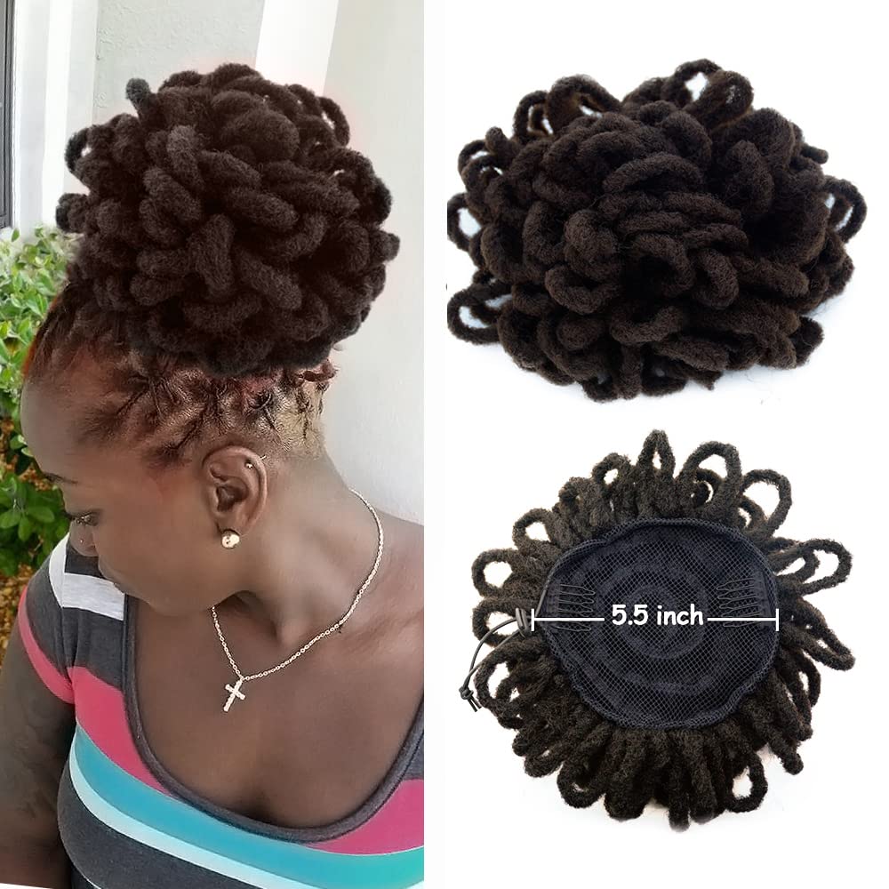 Amazon.com : Afro Puff Drawstring Ponytail Dreadlocks Chignon Faux Locs  Braids Bun Hair Synthetic Clip in Hair Extensions for Black Women(4#) :  Beauty & Personal Care