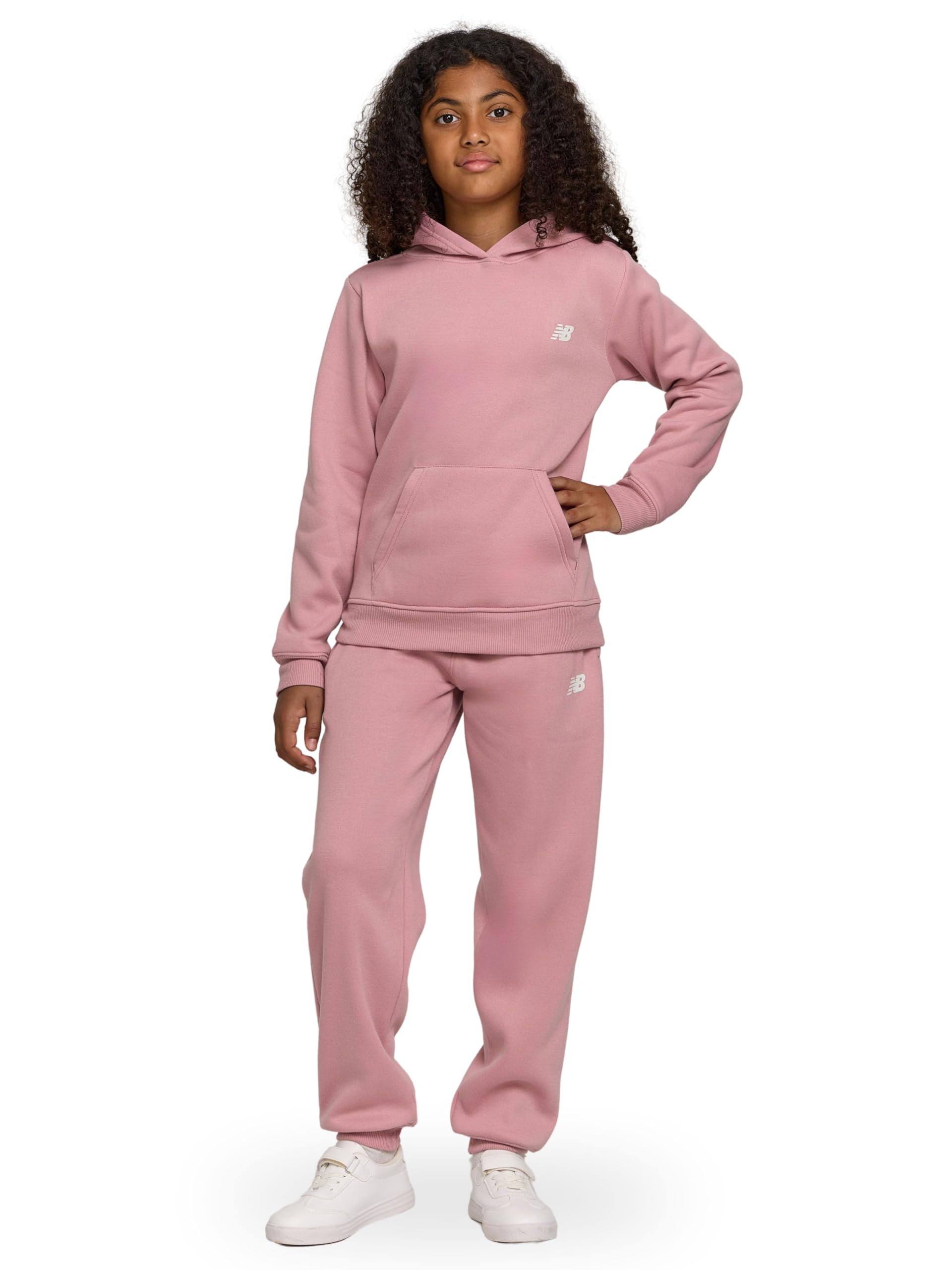 New Balance Girls Athletic 2 Piece – Soft fleece Pullover Hoodie Sweatshirt & Joggers Sweatsuit Activewear Set (4-12)