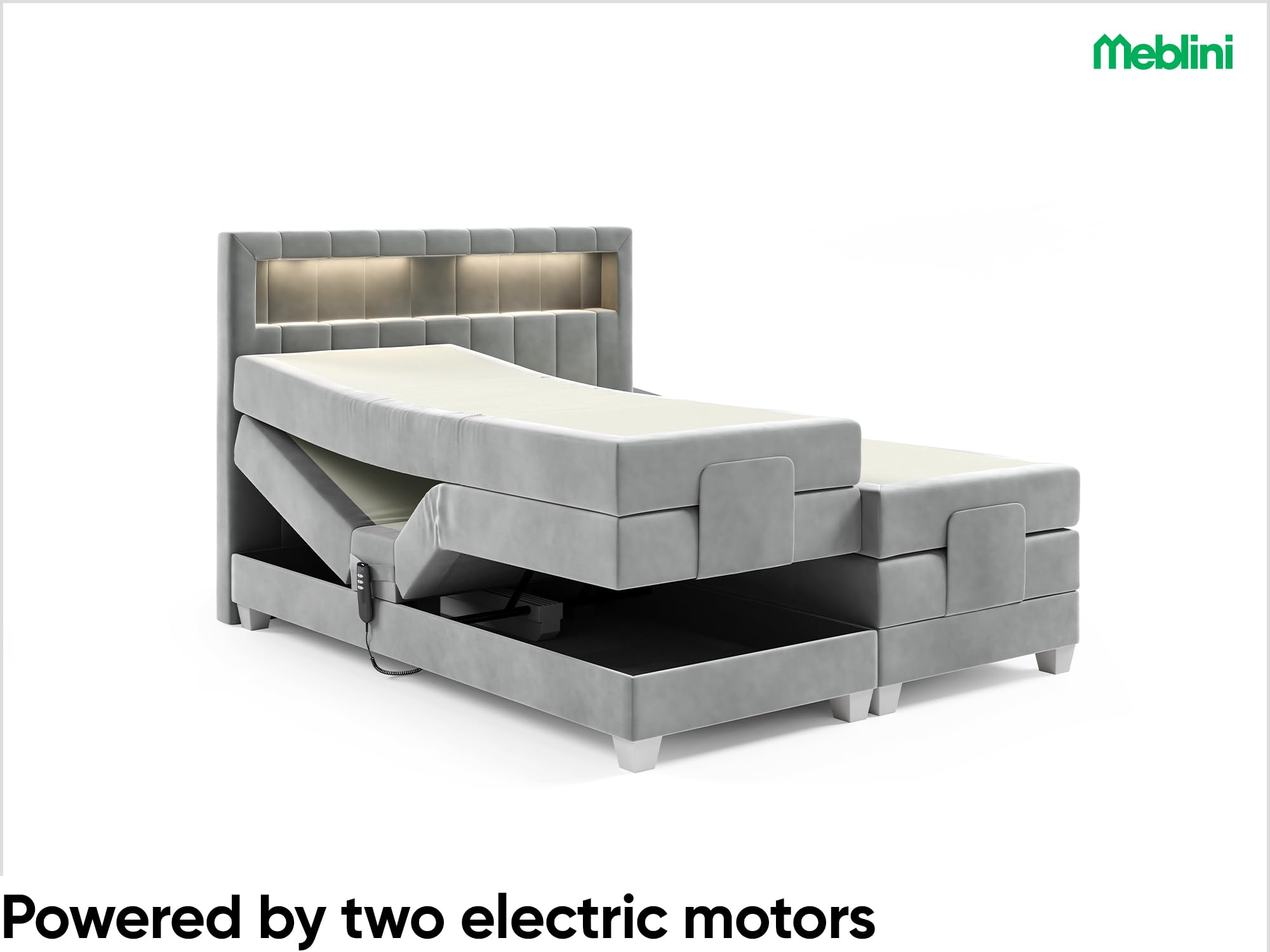 MEBLINI Boxspringbett Elektrisch Verstellbar mit LED - Gepolstert Doppelbett mit Matratzen und Toppers - Polsterbett - Bett mit Kopfteil - ASPERO - 180x200 - H3/Dunkelgrau Samt