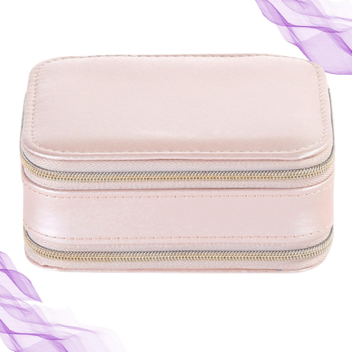 Portable PU Leather Jewelry Box Travel Organizer Compact with Zipper image 5