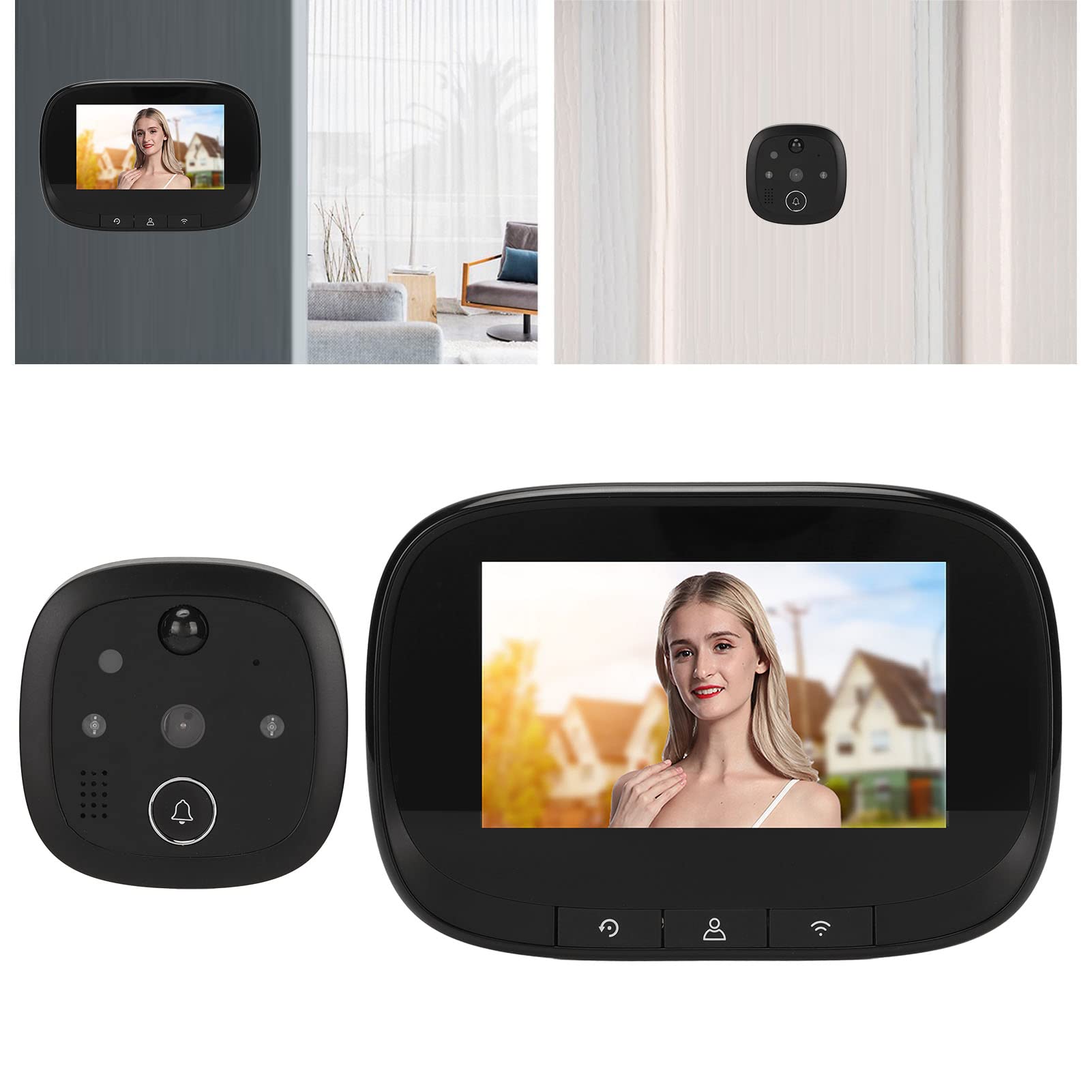 Judas de Porte Numérique, Détection de Mouvement PIR,Nocturne, Sonnette Visuelle Intelligente WiFi avec Image HD, Caméra 720P, Conception Grand Angle 120°, Connexion APP,
