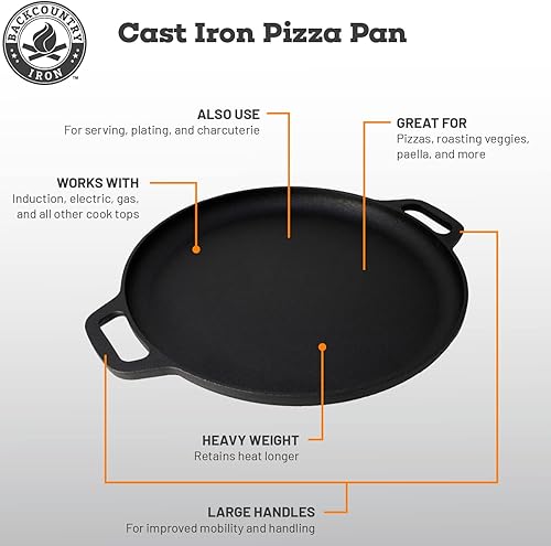 Miniatura 3 de Backcountry Iron Sartén para pizza de hierro fundido de 13.5 pulgadas con asas de bucle pre-sazonado
