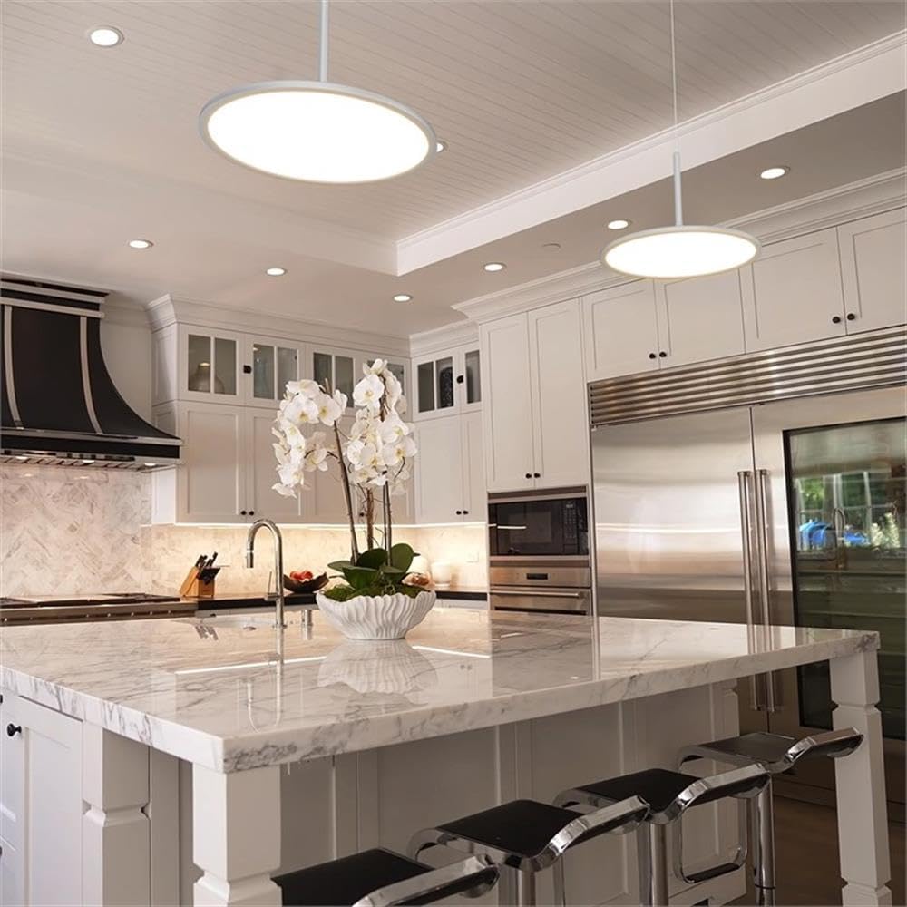 Pemberly Row 24" Adjustable LED Chandelier, White Finish, ETL Certified, Integrated LED Fixture, Modern Design, 3000K Dimmable Lighting, Sloped Ceiling Compatible, 24" Diameter for Contemporary Spaces